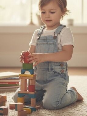 Classic Light Blue Denim Kids Overalls with Adjustable Straps